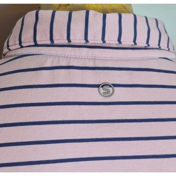 Stitch Golf Mens Polo Shirt XL Pink Blue Striped - Picture 3 of 5